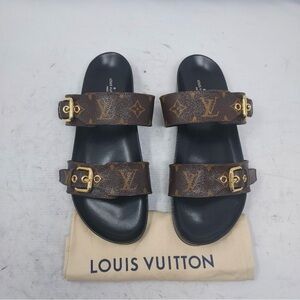 100% Authentic Louis Vuitton Brown Buckle Bom Dia Monogram Flat in Size 10!
